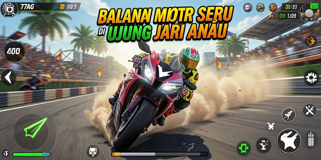 Tampilan gameplay mendebarkan dari balapan motor di 77AG.