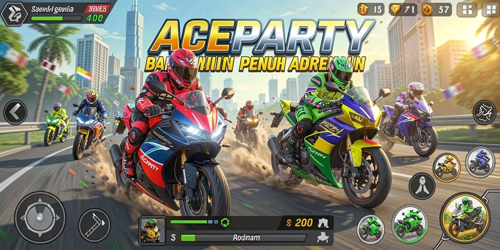 Tampilan screenshot dari gameplay motor balap yang mendebarkan.