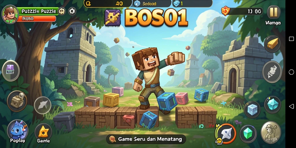 Screenshot utama dari gameplay seru BOS01 yang penuh teka-teki.