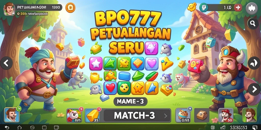 Tampilan gameplay BPO777 yang penuh warna dan seru dalam mode Match-3.