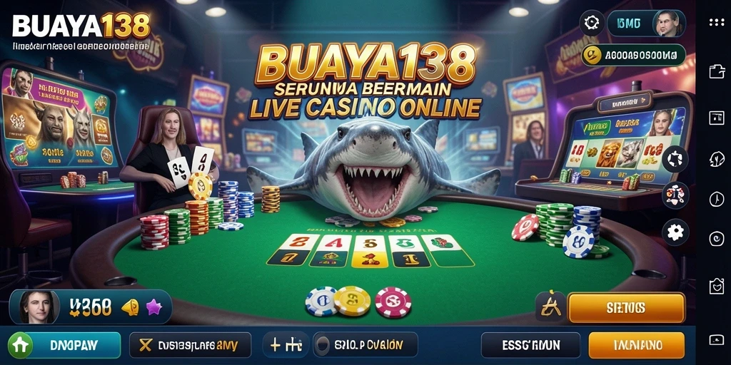 Screenshot gameplay BUAYA138 dengan dealer langsung dan suasana kasino yang nyata.