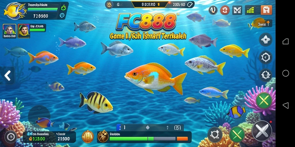 Tampilan gameplay seru di FC888, menangkap berbagai jenis ikan.