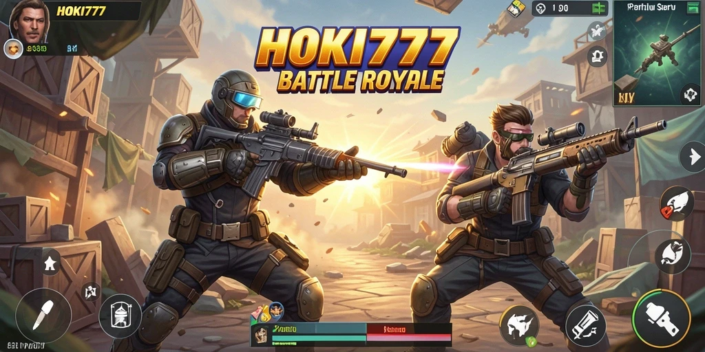 Gameplay intens HOKI777 dalam aksi Battle Royale.