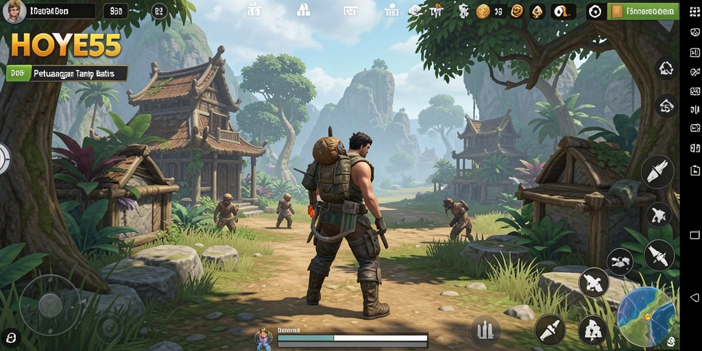Tampilan gameplay HOYE55 yang menakjubkan di dunia terbuka.