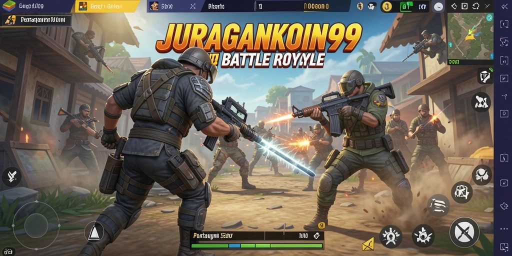 Screenshot utama menampilkan pertempuran intens dalam JURAGANKOIN99.
