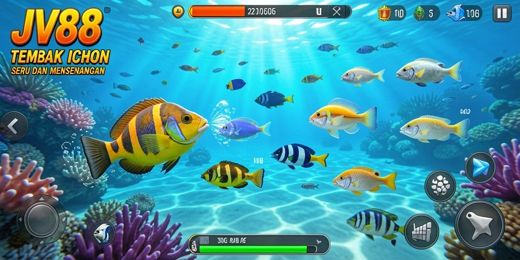 Screenshot utama JV88 menampilkan aksi seru permainan Tembak Ikan.