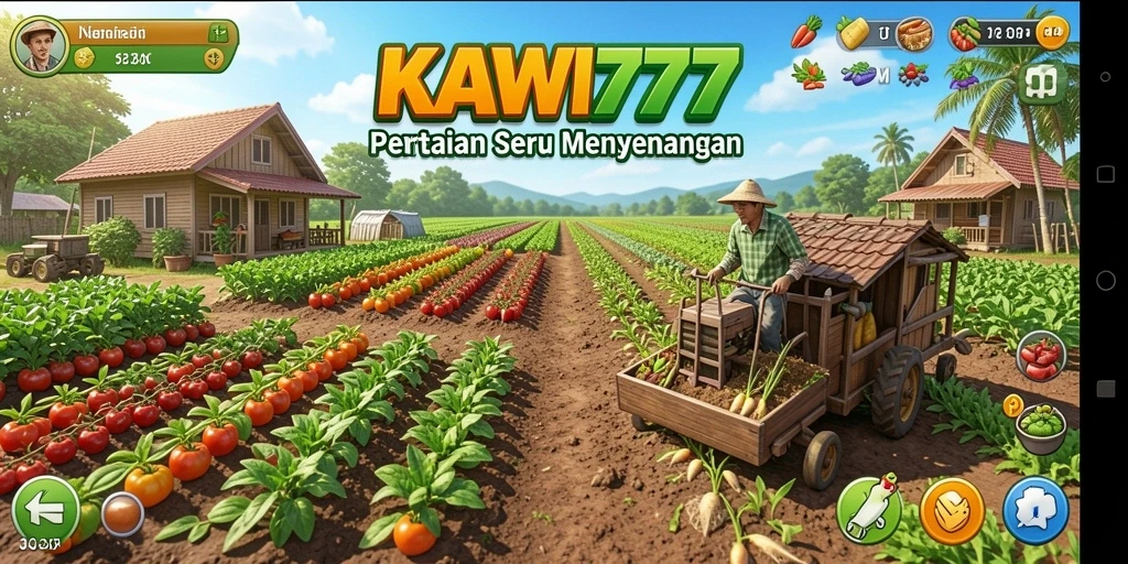 Tampilan gameplay KAWI777 dengan aktivitas bertani yang seru.