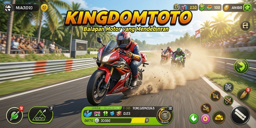 Screenshot KINGDOMTOTO menampilkan aksi balapan motor yang intens.