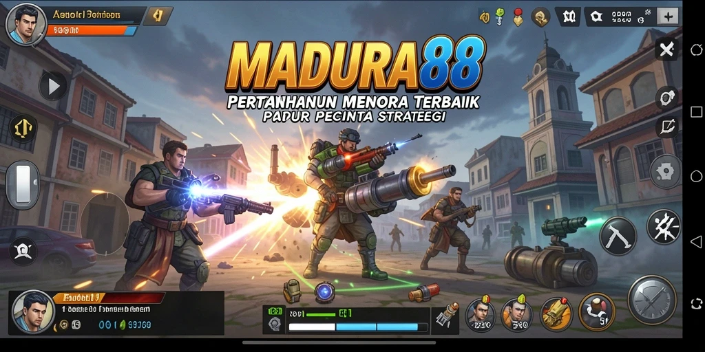 Tampilan menara dan musuh di gameplay Tower Defense yang seru.