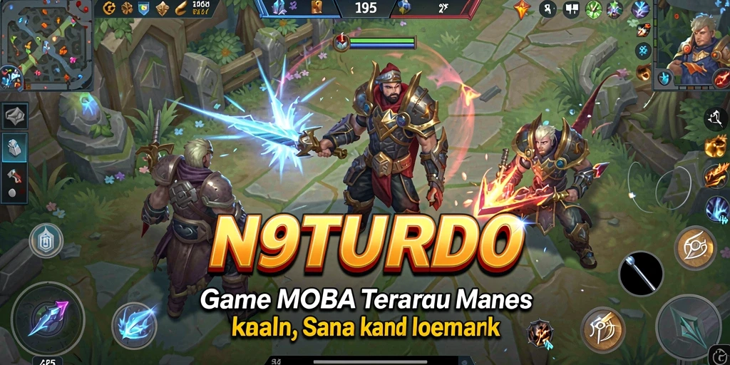 Tampilan aksi seru gameplay MOBA N9TURBO dengan banyak hero.