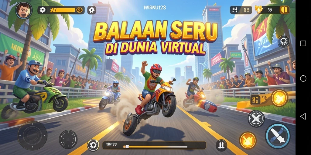 Screenshot gameplay WISNU123 menampilkan balapan mendebarkan di trek.